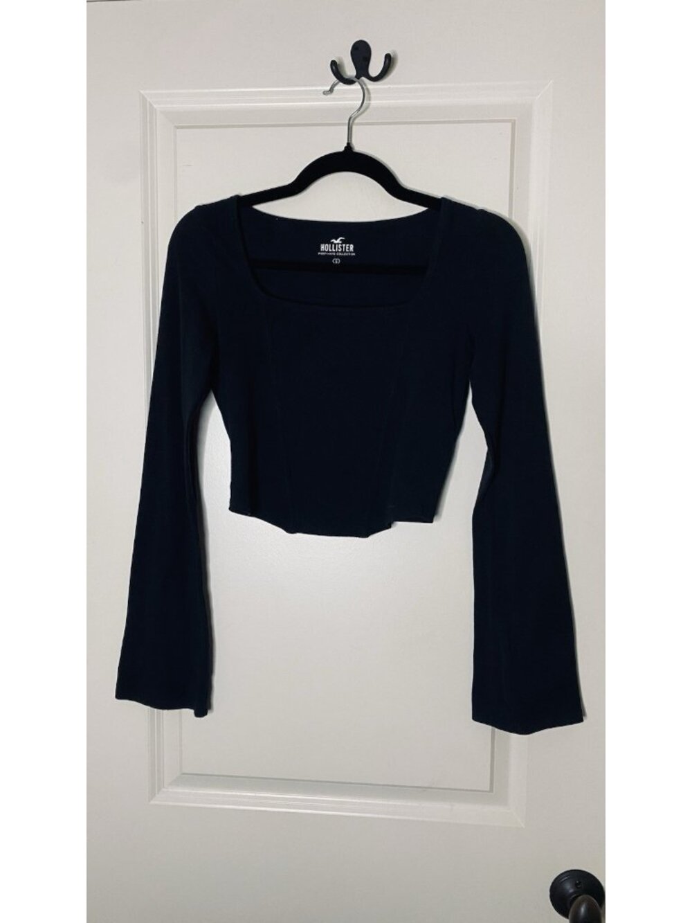 Hollister Must-Have Collection Black Square Neck Corset Seam Long Sleeve Top S